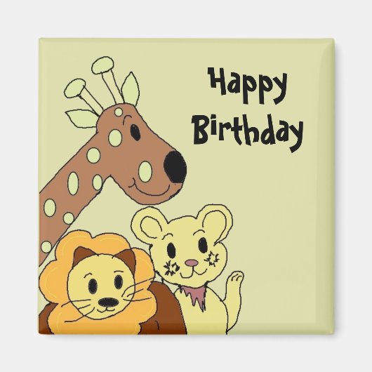 Zoo Animals Birthday Wish Magneet (Voorkant)