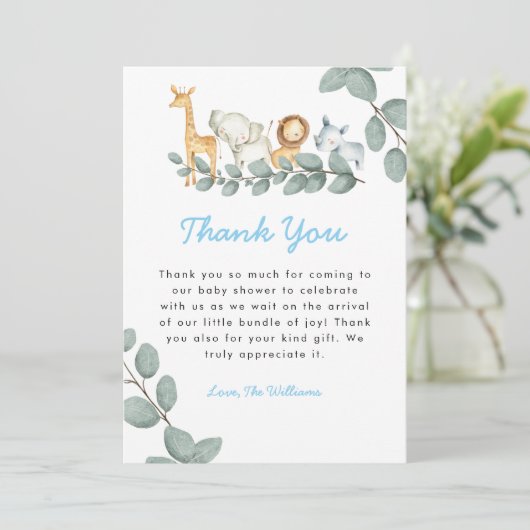 Zoo Animals Boy Baby shower Hartelijk dank Bedankkaart (Staand voorkant)