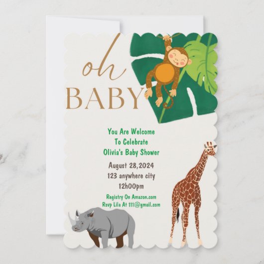 Zoo Animals Boy baby shower uitnodiging (Voorkant)