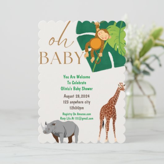 Zoo Animals Boy baby shower uitnodiging (Staand voorkant)