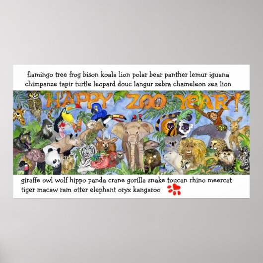 Zoo Animals Childrens Wall Art Poster Print (Voorkant)
