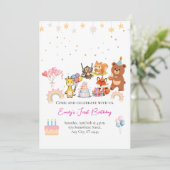 Zoo animals cute first birthday invitation kaart (Staand voorkant)