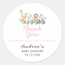 Zoo Animals Girl Baby shower Dank je Ronde Sticker