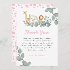Zoo Animals Girl Baby shower Hartelijk dank Bedankkaart