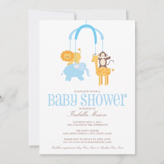 Zoo Animals Mobile Baby shower nodigt uit Kaart (Voorkant)