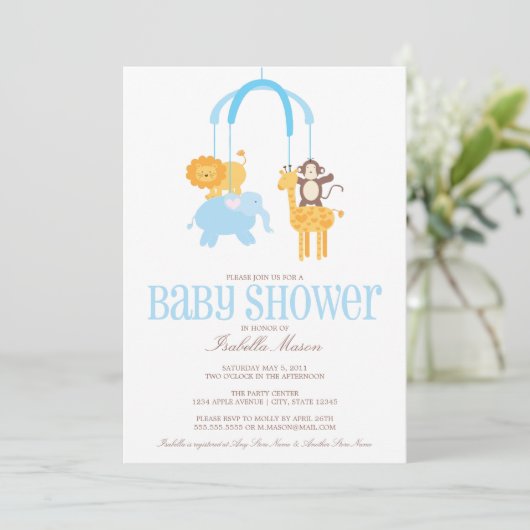 Zoo Animals Mobile Baby shower nodigt uit Kaart (Staand voorkant)