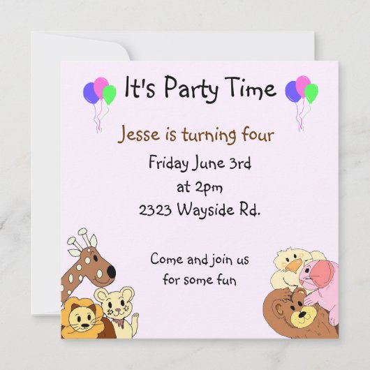 Zoo Animals Party Invitation Kaart (Voorkant)