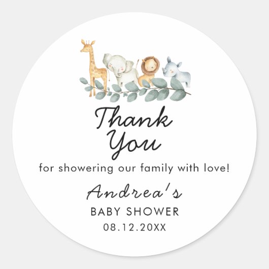 Zoo Animals Theme Baby shower Hartelijk dank Ronde Sticker (Voorkant)