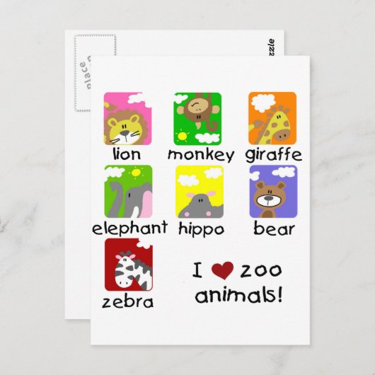 Zoo Animals Tshirts en Gifts Briefkaart (Voorkant / Achterkant)