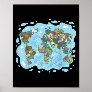 Zoo Animals Wereldkaart Planet Earth Ecological Sy Poster