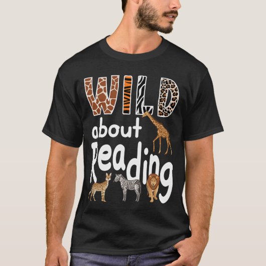 Zoo Animals Wild About Reading Books Reader Lover T-shirt (Voorkant)