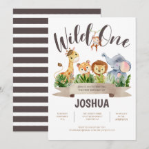 Zoo Animals Wild One Birthday Invitation
