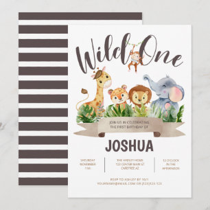 Zoo Animals Wild One Birthday Invitation Kaart