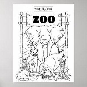 Zoo Art Coloring Art Zoo Verjaardag Werkblad Activ Poster