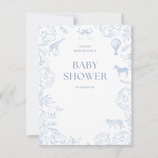 Zoo baby shower dieren uitnodiging jongen (Voorkant)
