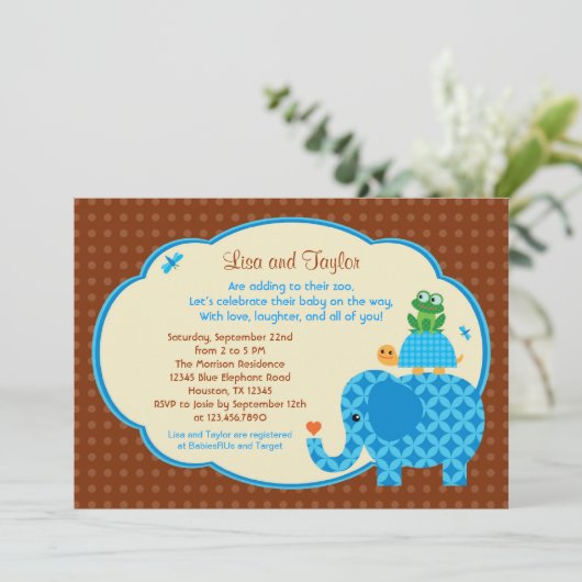 Zoo Baby Shower-uitnodiging Kaart (Staand voorkant)
