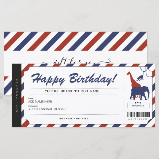 Zoo Birthday Gift Ticket Voucher Certificate (Voorkant / Achterkant)