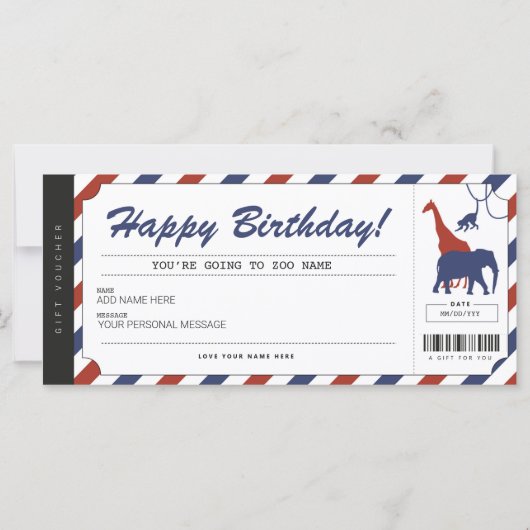 Zoo Birthday Gift Ticket Voucher Certificate (Voorkant)