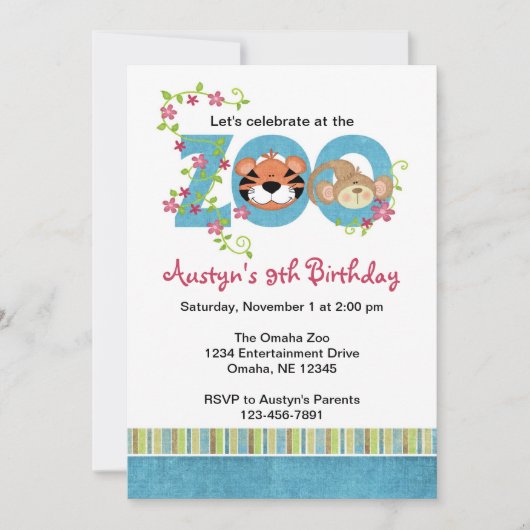 Zoo Birthday Party Invitations Kaart (Voorkant)