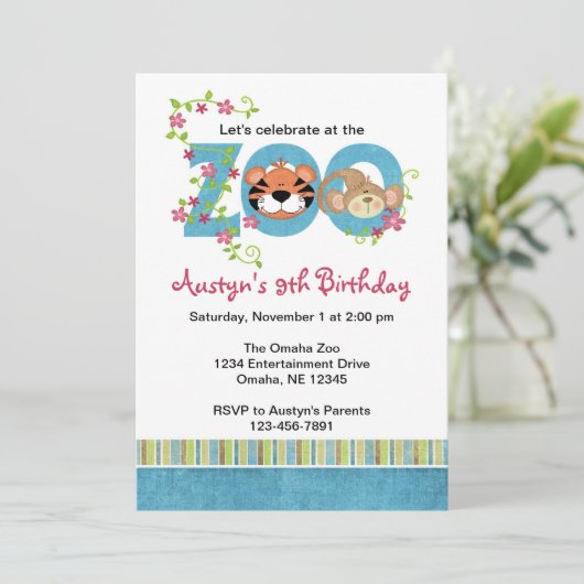 Zoo Birthday Party Invitations Kaart (Staand voorkant)