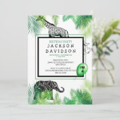 Zoo Boy's Birthday Party Foliage Giraffe Olifant Kaart (Staand voorkant)