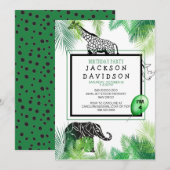 Zoo Boy's Birthday Party Foliage Giraffe Olifant Kaart (Voorkant / Achterkant)