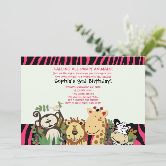 ZOO CREW 5x7 Trendy Zebra Stripe Oerwoud Party Kaart (Staand voorkant)