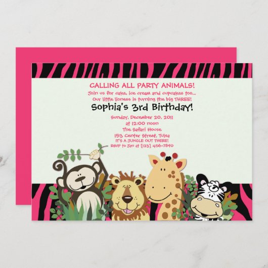 ZOO CREW 5x7 Trendy Zebra Stripe Oerwoud Party Kaart (Voorkant / Achterkant)