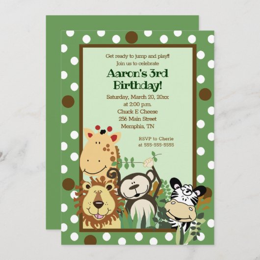 ZOO CREW Oerwoud Safari BIRTHDAY INVITE 5x7 Kaart (Voorkant / Achterkant)