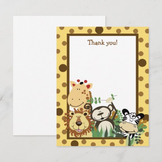 ZOO CREW Yellow Animals Flat Dank u wel Notitiekaartje (Voorkant / Achterkant)