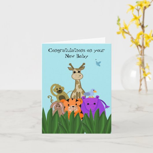 Zoo Critters New Baby Gefeliciteerd Kaart (Gele Bloem)