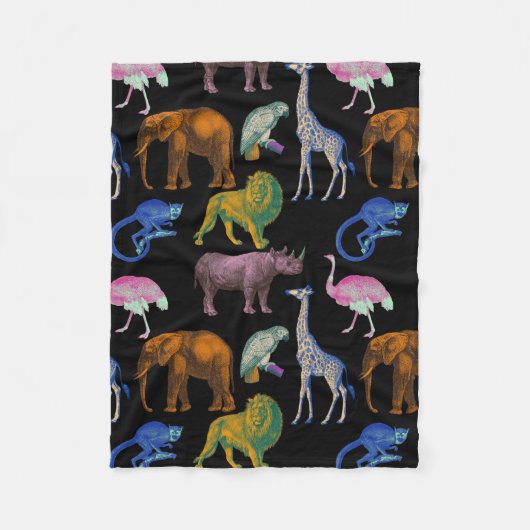 Zoo Dieren Levendige kleuren Pop Art Dierenvriende Fleece Deken (Voorkant)