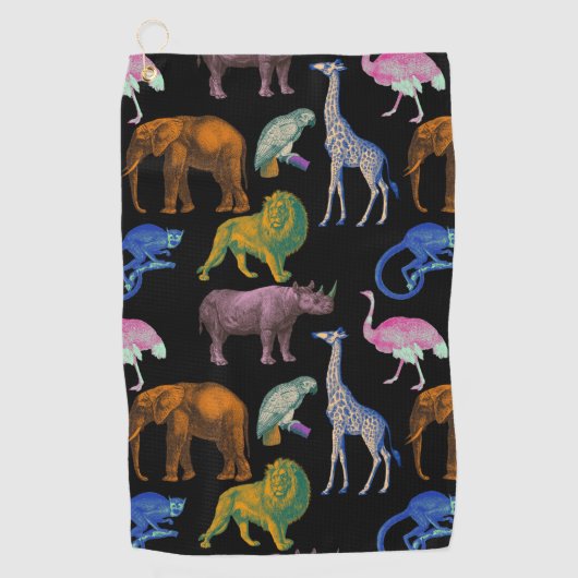 Zoo Dieren Levendige kleuren Pop Art Dierenvriende Golfhanddoek (Voorkant)