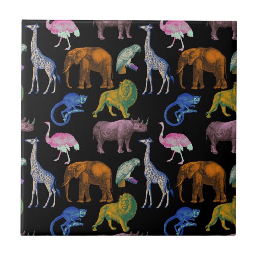 Zoo Dieren Levendige kleuren Pop Art Dierenvriende Tegeltje (Voorkant)