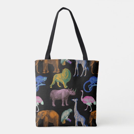 Zoo Dieren Levendige kleuren Pop Art Dierenvriende Tote Bag (Achterkant)