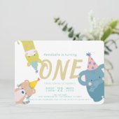 Zoo Dieren Olifant Gold Glitter 1e Verjaardag Kaart (Staand voorkant)