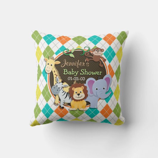 Zoo Dieren op kleurrijke Argyle Kussen (Achterkant)