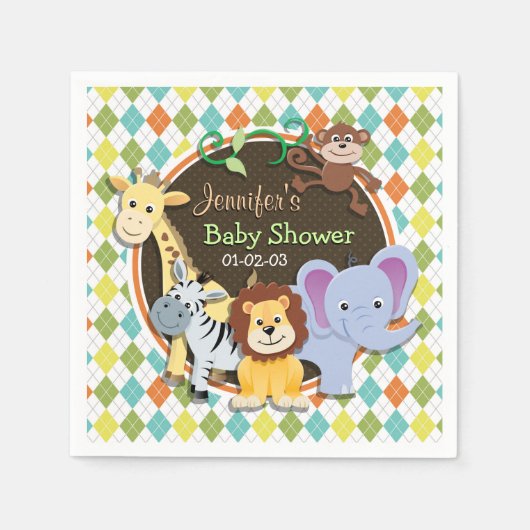 Zoo Dieren op kleurrijke Argyle Servet (Voorkant)