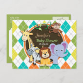 Zoo Dieren op kleurrijke Argyle Uitnodiging Briefkaart (Voorkant / Achterkant)