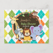 Zoo Dieren op kleurrijke Argyle Uitnodiging Briefkaart (Voorkant)