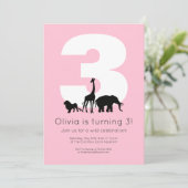 Zoo dieren roze kinderen verjaarfeest kaart (Staand voorkant)