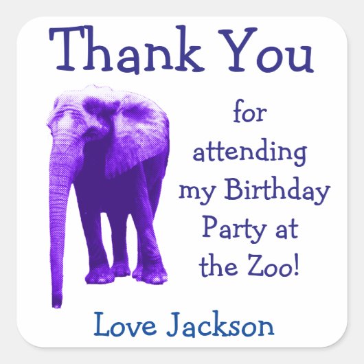 Zoo Elephant Birthday Party Favor Stickers (Voorkant)