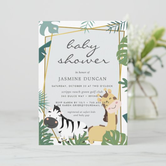 Zoo Forest Neutral Baby shower Invitation Save The Date (Staand voorkant)