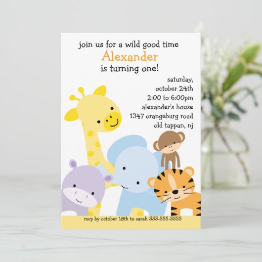 Zoo Fun Birthday Party Kaart (Staand voorkant)