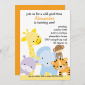 Zoo Fun Birthday Party Kaart (Voorkant / Achterkant)