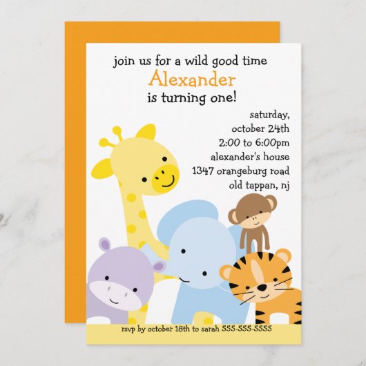 Zoo Fun Birthday Party Kaart (Voorkant / Achterkant)