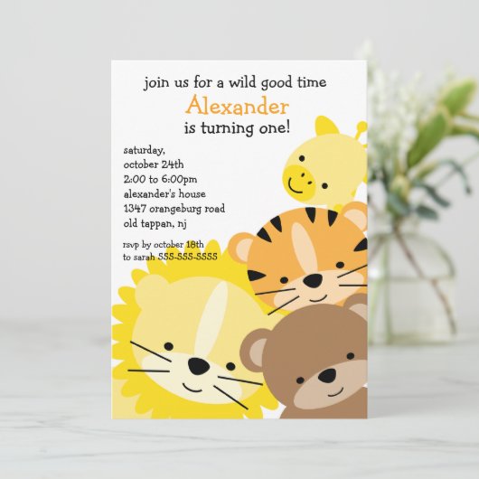 Zoo Fun Birthday Party Kaart (Staand voorkant)