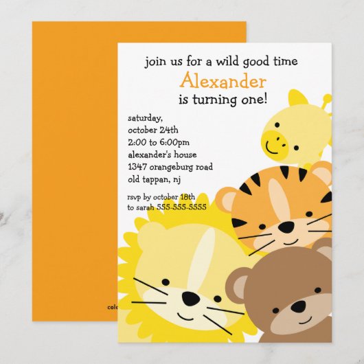 Zoo Fun Birthday Party Kaart (Voorkant / Achterkant)