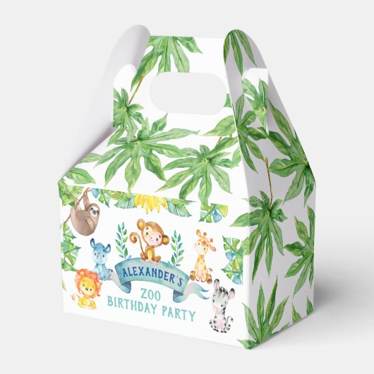 Zoo gunst box, Oerwoud Safari feest Bedankdoosjes (Voorkant Zijde)