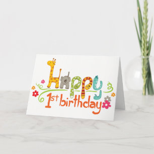 Zoo Happy First Birthday Card Kaart